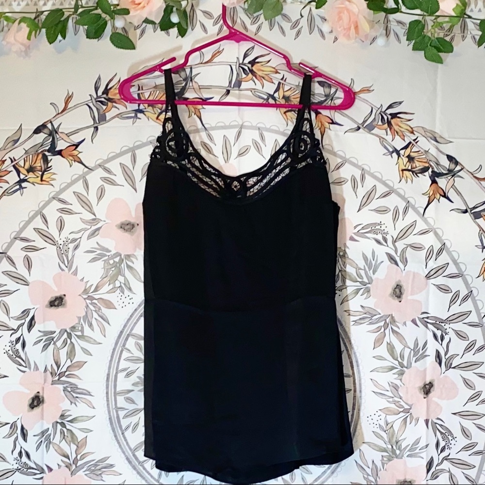Sexy Silky Embroidered Lace Black Swing Cami
